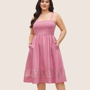 BloomChic Solid Shirred Pocket Contrast Lace Cami Dress us12